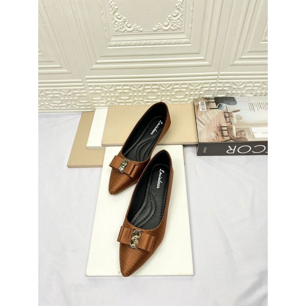 sepatu flat shoes wanita terbaru kekinian pesta LOUISDEAR flat bahan satin