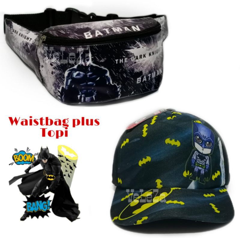 Waist Bag Anak Laki-Laki Karakter + Topi Full Print / Tas Bahu Anak