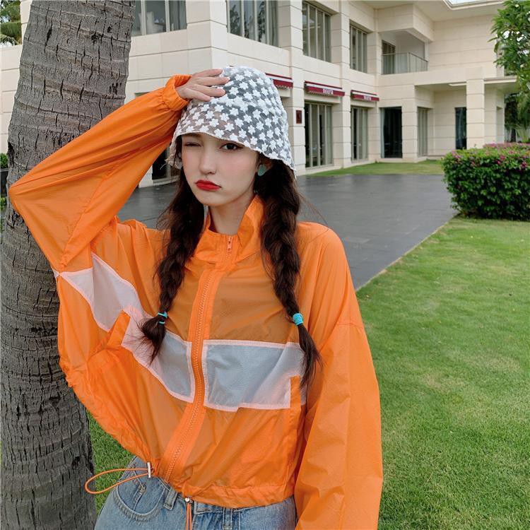 Jaket parasut two tone kasual Korea atasan tabir surya tipis wanita