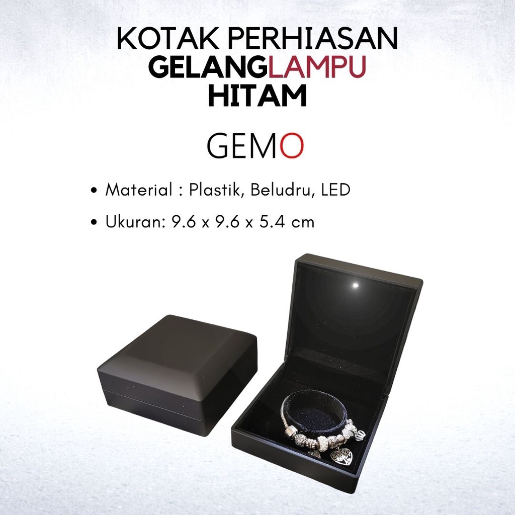 Kotak Perhiasan Berlampu Warna Hitam Set / Cincin / Liontin / Gelang / Kalung Koye / Jewelry Box Tempat Perhiasan Lampu LED Murah Cocok Untuk Gift / Hadiah, Lamaran, Mahar Pernikahan, Hantaran Tunangan, Seserahan Pernikahan