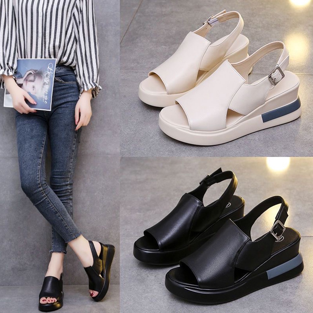 Sandal Wedges Wanita Slop Selop Sendal Cewek Platform korea kekinian terlaris