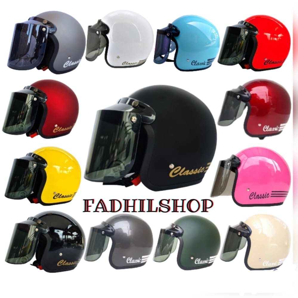 HELM BOGO GARIS CLASSIC sudah termasuk KACA DATAR free PACKING