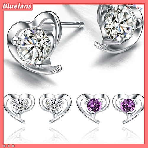 Anting Stud 925 Sterling Silver Bentuk Hati Kubik Zirkonia Untuk Wanita