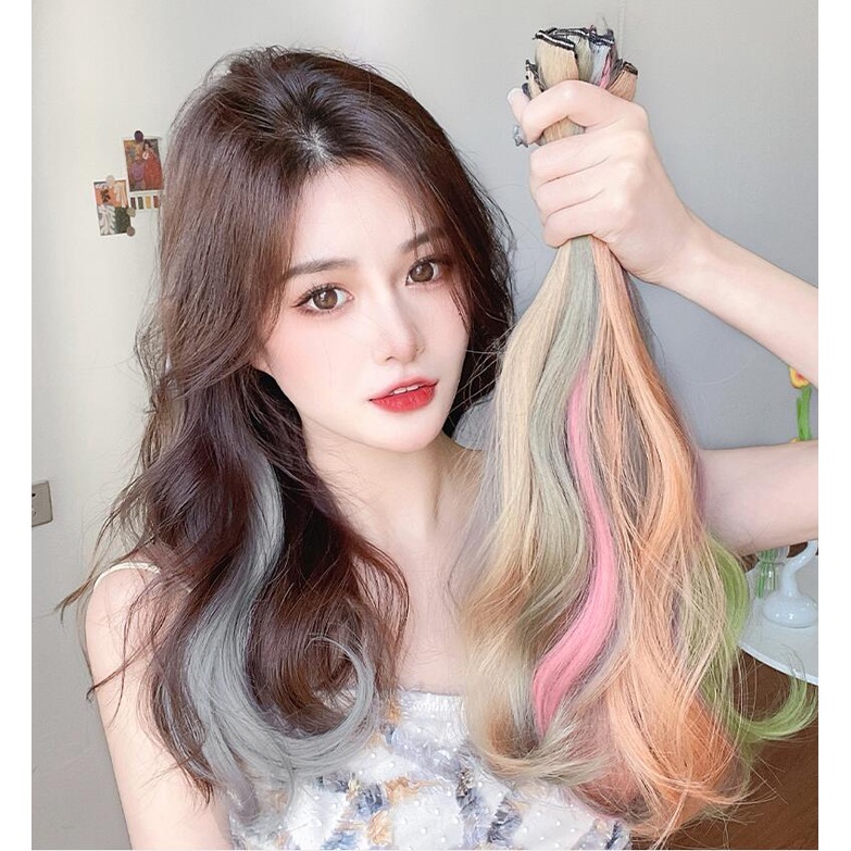 Roselife 1PC Wig / Rambut Palsu Extension Model Lurus Panjang Gelombang 40 Warna Tahan Panas Dengan Klip