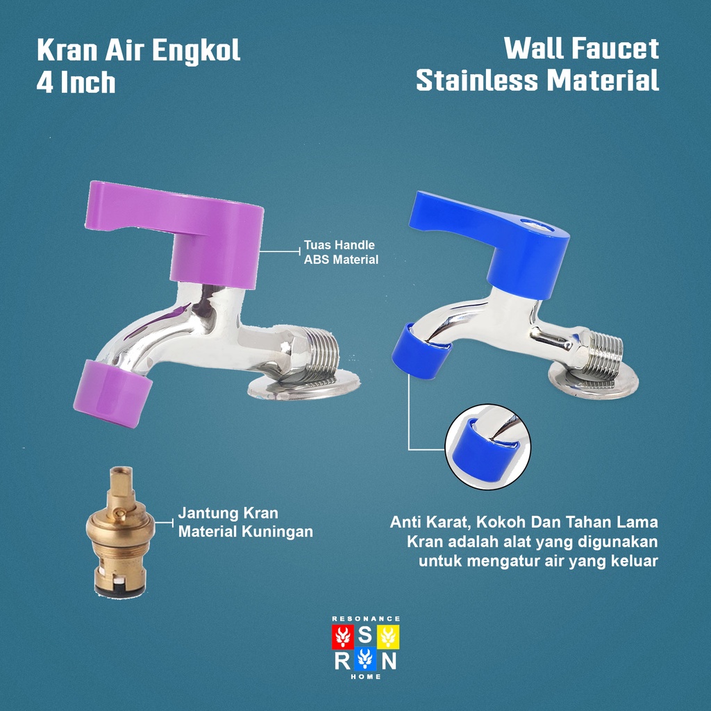 Kran Air Engkol Warna 1/2 Inch Stainless Steel Resonance Home