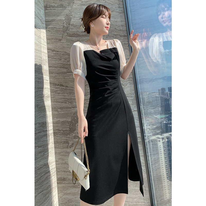 【Rozen】Korean Lace Joint Ruffle Sleeve U-neck Midi Dress R082