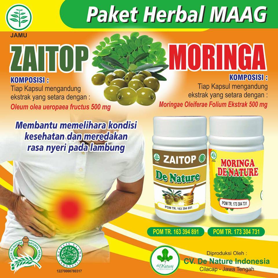 Moringa Zaitop De Nature Herbal BPOM - Obat Maag Asam Lambung Paling Ampuh - Obat Maag Kronis - Obat