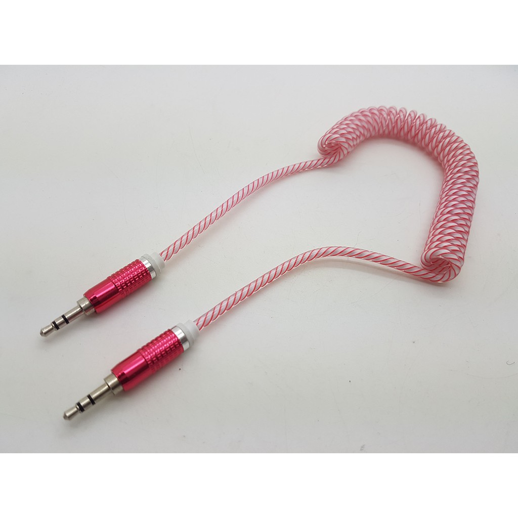 kabel spiral audio AUX 3.5mm stereo male to male kepala besi