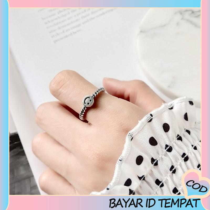 COD❤️ 2 PCS Retro Smiley Cincin Wanita Fashion Kepribadian Pembukaan Cincin Dapat Disesuaikan-A.one