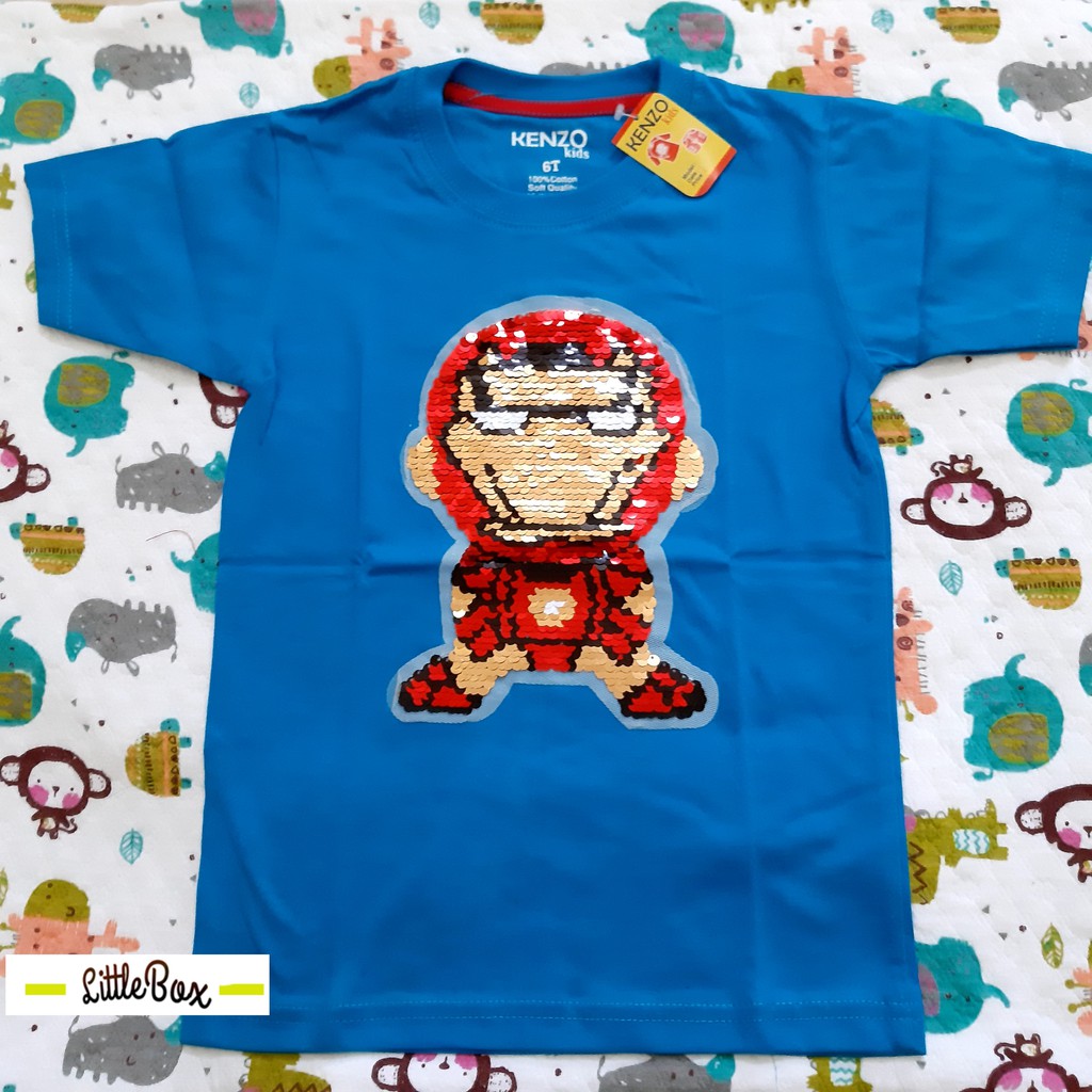 Kaos Anak Kenzo Usap Super Hero Iron Man Biru