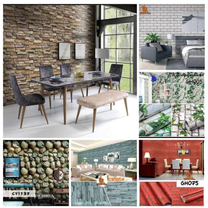 Wallpaper stiker dinding bata 10 meter 3d  bata hitam 10m x 45cm  vinyl dinding foam dinding anti ai