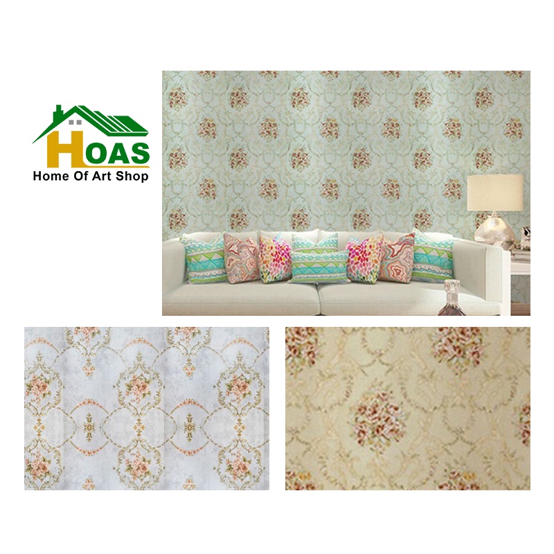 Hoas Wallpaper Dinding Premium Quality 45Cm X 8m Bahan PVC Motif Bunga Embos Kwalitas Premium Percan