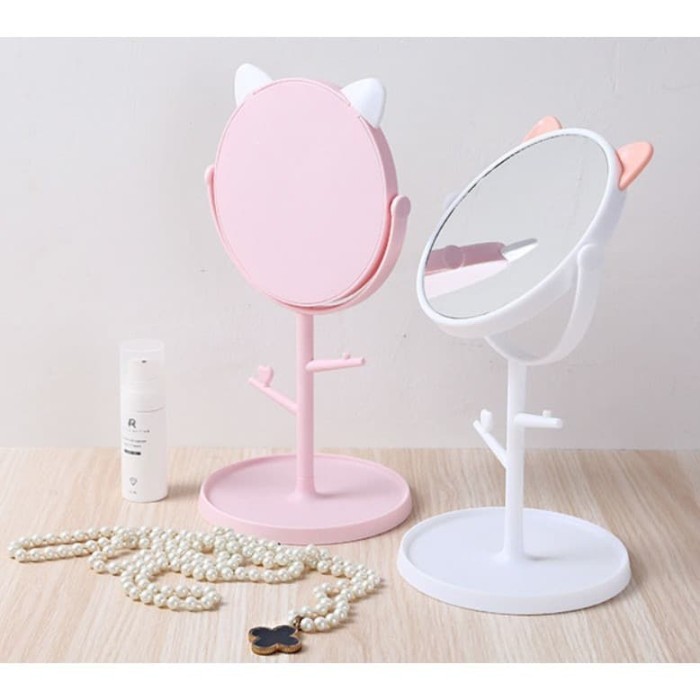 [NEW] Cermin Rias Kaca Rias Kitty Telinga Kucing Bulat Mirror Makeup Cermin Make Up