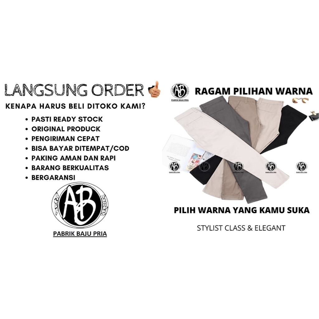 CELANA Chino Panjang Pria Kantor KERJAHARIAN Santai Casual Formal Hitam Abu Cream Mocca Size 27-38