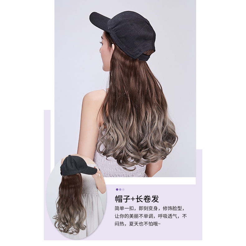 HTG premium half wig topi baseball tebal gradasi abu biru wig hat rambut palsu hair extension lurus wavy