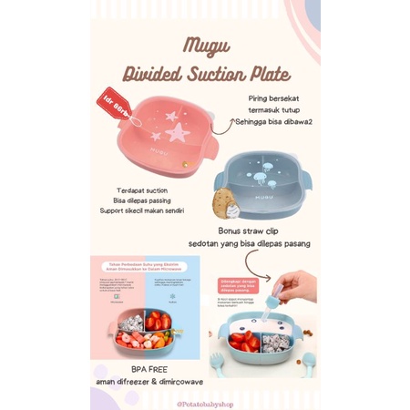 Mugu Suction Divided Plate - Bonus Straw Clip Suction Tutup