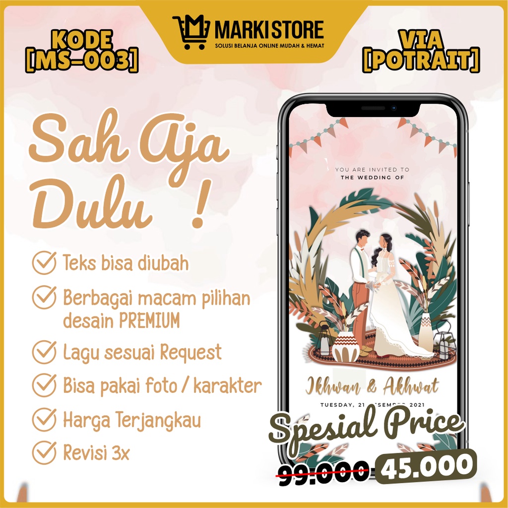 UNDANGAN DIGITAL PERNIKAHAN VIDEO MODERN ELEGAN ISLAMI JAWA MURAH WEDDING INVITATION KODE MS-003