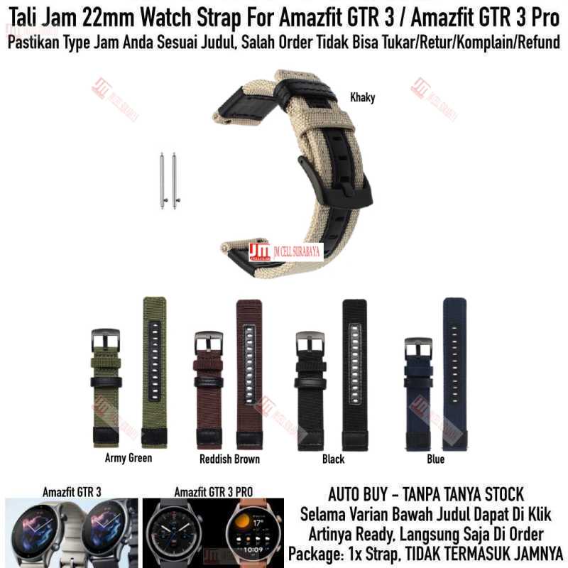 Woven Watch Strap Amazfit GTR 3 / GTR 3 Pro - Tali Jam Tangan 22mm Nylon Black Buckle