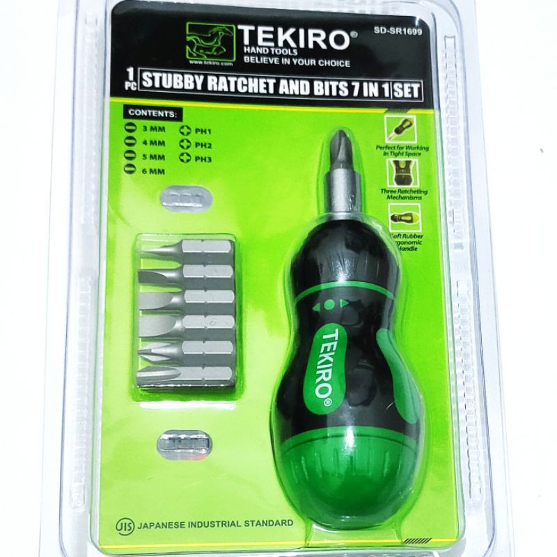 Tekiro OBENG RATCHET STUBBY SET 7 IN 1 TEKIRO STUBBY RATCHET AND BITS SET 7 IN 1 SD-SR1699 Obeng bolak balik 2 way