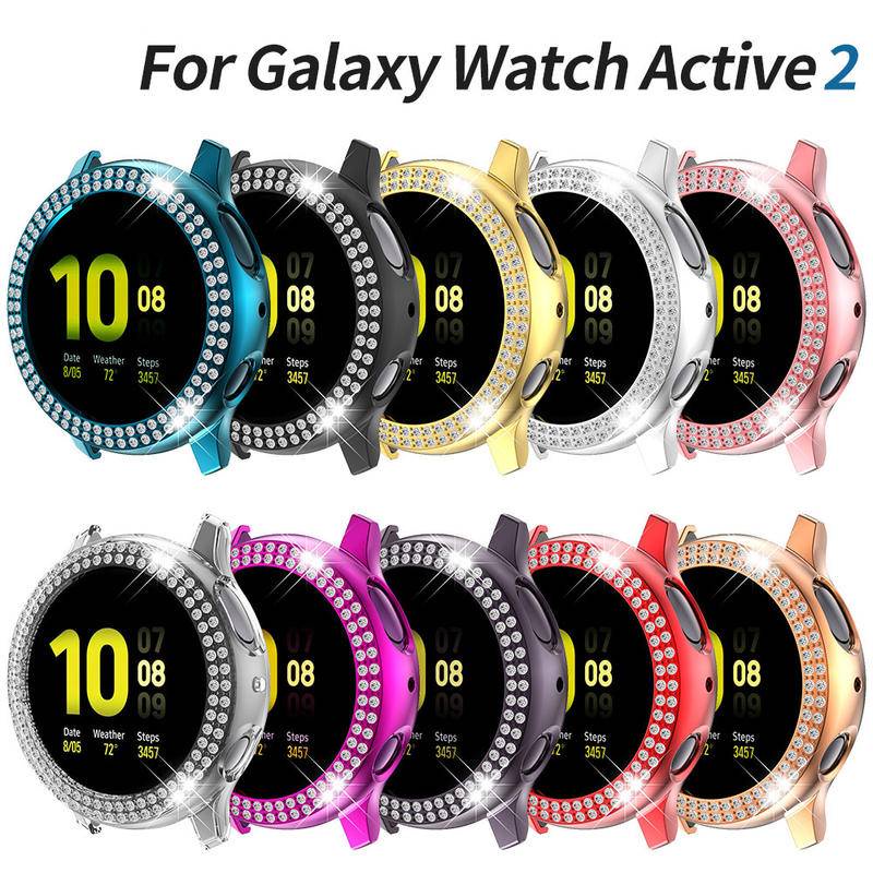 Case Bumper Pelindung Dua Baris Berlian Bahan PC Ukuran 44mm 40mm Untuk Samsung Galaxy Watch Active 2