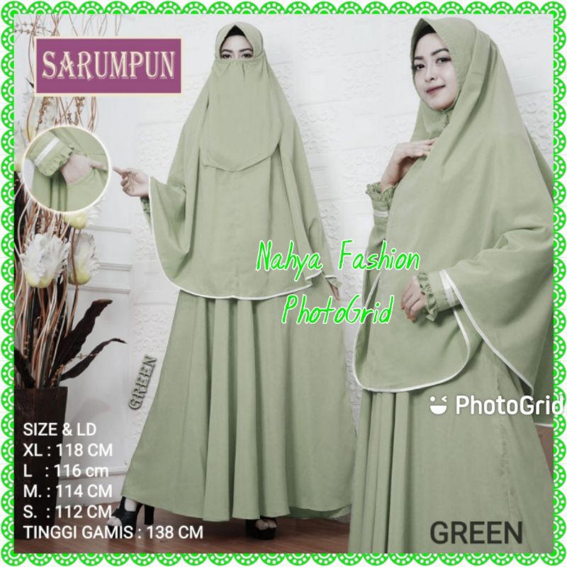 Gamis Syar'i Set Cadar Wolfis Green