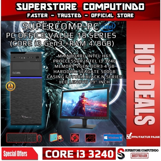 PC Rakitan Office Intel Core i3-RAM 4GB-Value 18 Series-With LED Monitor