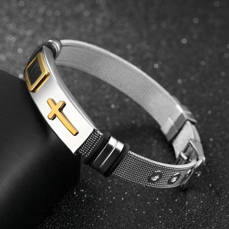 Gelang Bahan Stainless Steel Warna Emas Dan Silver Gaya Hip Hop Punk Untuk Pria