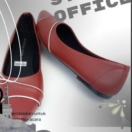 Sepatu Kerja Wanita Kantor Flatshoes Elegan Kekinian Branded Alas Karet Putih Navy Coklat Hitam Tan 