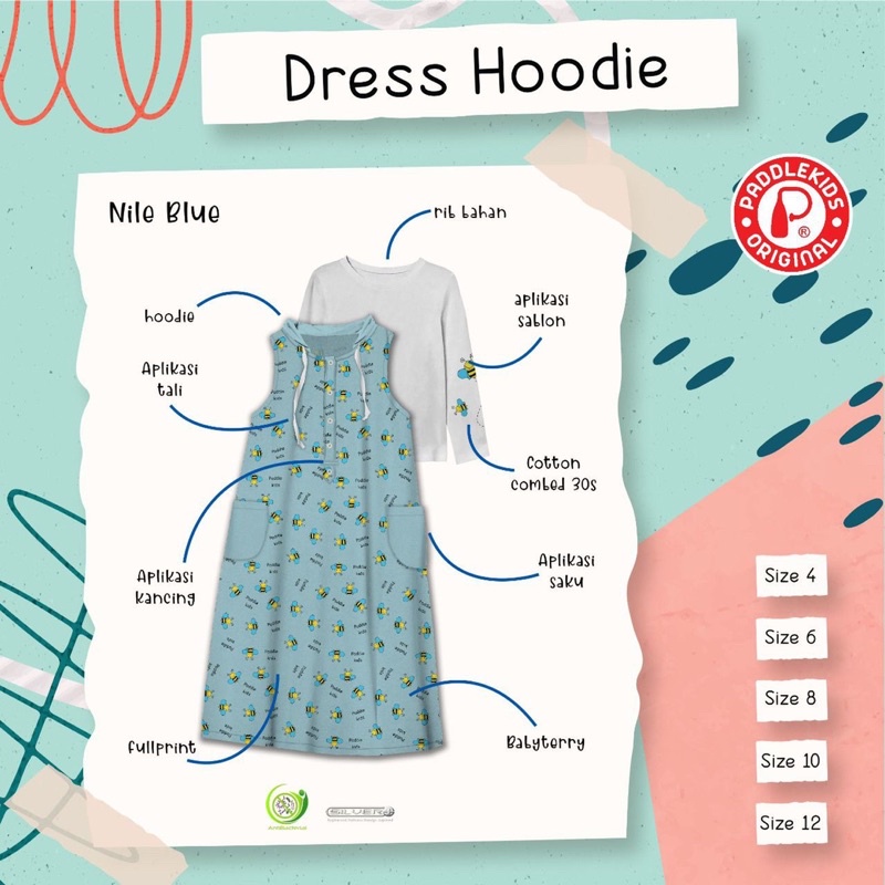DRESS HOODIE PADDLEKIDS ONESET HODIES untuk anak usia 3-13 tahun by Paddle kids