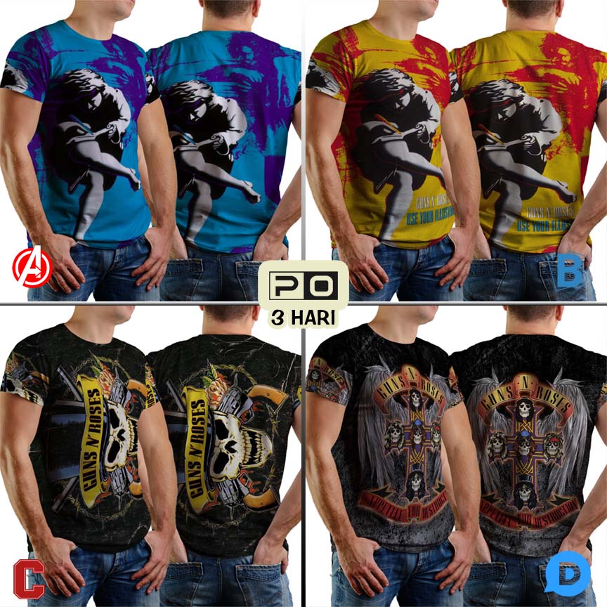 Kaos Guns N Roses Band SKU-7434106614626 Tshirt Fullprint Bahan Polyester Jersey