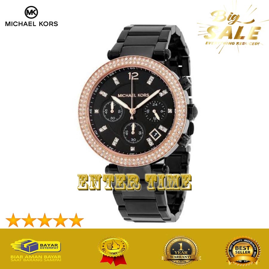 HOT SALE  JAM TANGAN WANITA MEWAH MICHAEL KORS MK5885 STIAINLESS BLACK DIAL DIAMON RING JAM TANGAN W