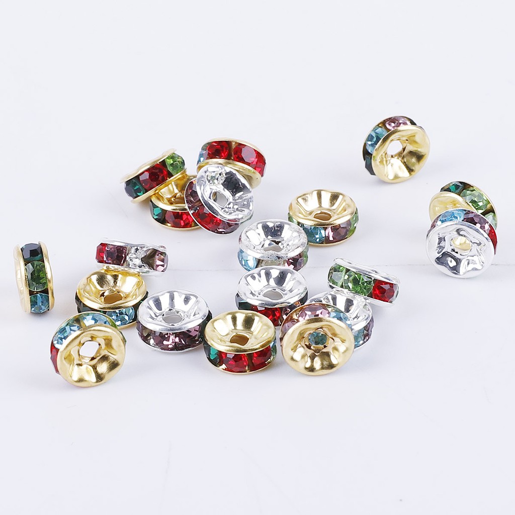 Wholesale 50pcs 6 8 mm Iron Round Crystal Rhinestone Loose Spacer Metal Beads For DIY Jewelry Findings Making Accessories