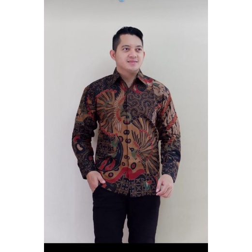 kemeja batik pria lengan panjang bahan katun full furing