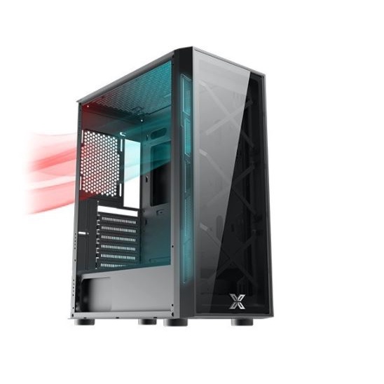 Casing komputer gaming xagatek atx tempered glass with 4 fan 120mm rgb coolbox - Pc case cool box