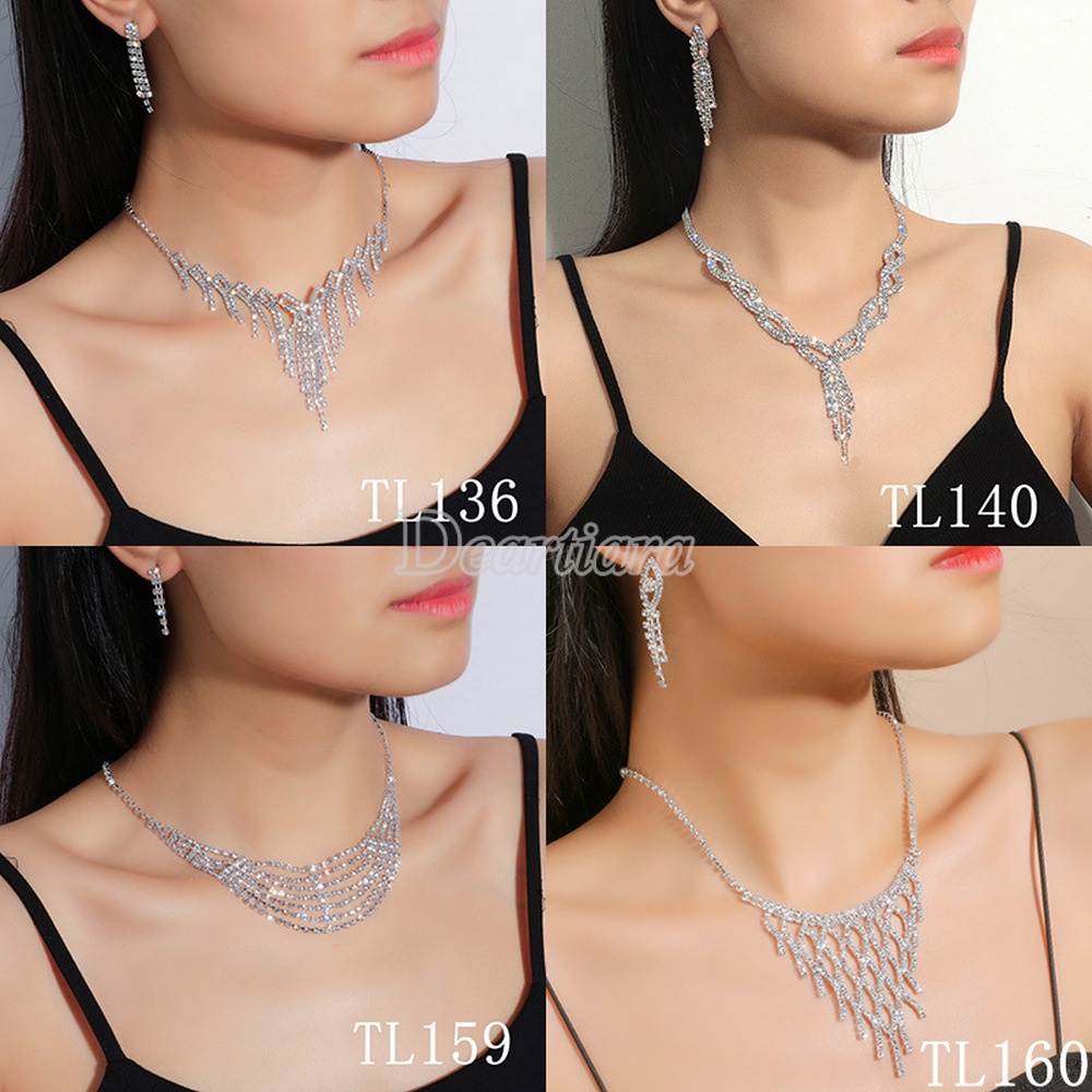 Set Kalung Dan Anting Berlian Imitasi Untuk Pengantin