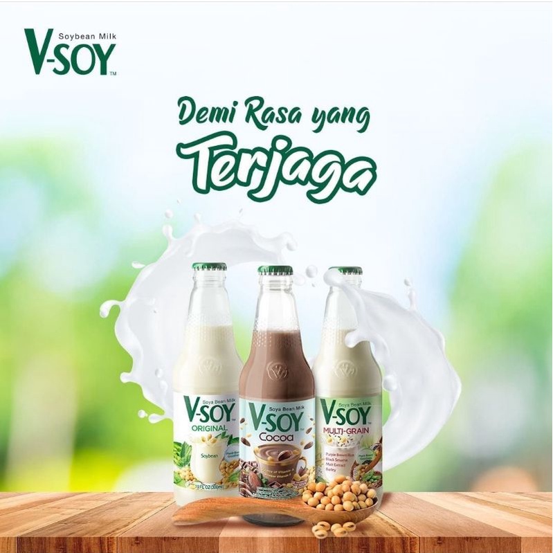 V-Soy Vsoy V Soy Susu Kedelai Soy Milk Coklat Chocolate Cocoa Multi Grain Bottle Botol 300ml