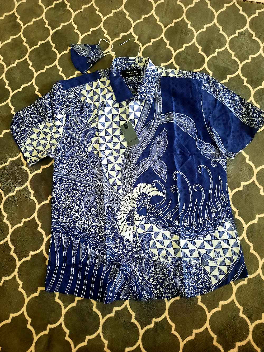 Maginot Kemeja Batik 2.0 Wistara-ss Motif Timbul Lengan Pendek Pria + Free Masker