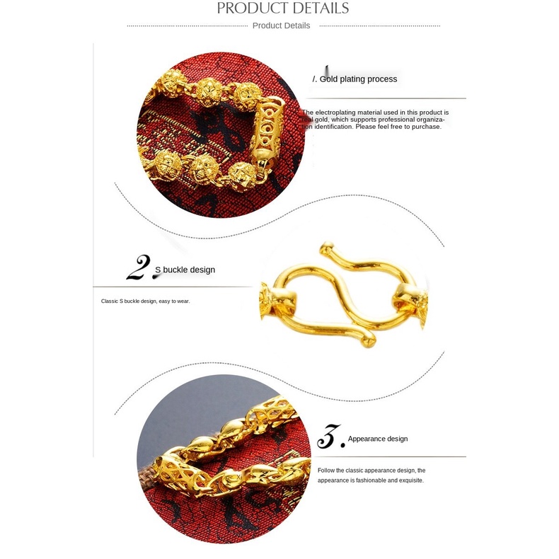Gelang Emas Asli Kadar 375 Model Hollow Gaya Retro Untuk Pria