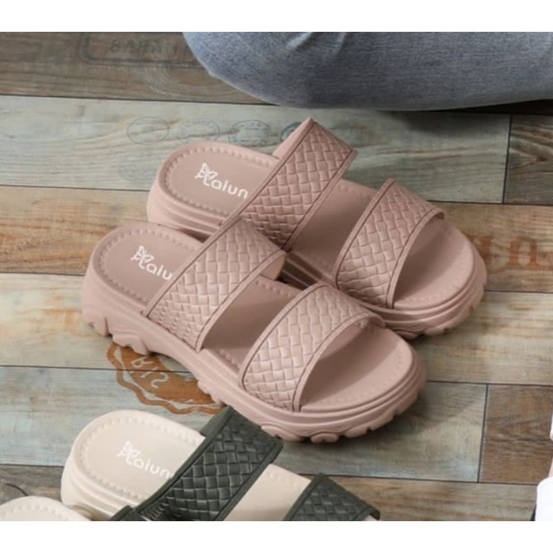 SANDAL WANITA IMPORT SLOP BAN 2 TERBARU SANDAL WEDGES PEREMPUAN EMPUK TRENDY KEKINIAN