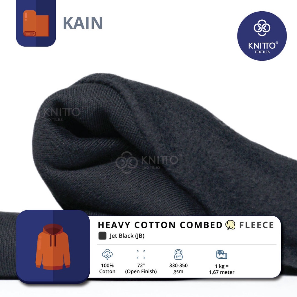 Jual BAHAN JAKET KAIN HEAVY COTTON COMBED FLEECE WARNA JET BLACK ...