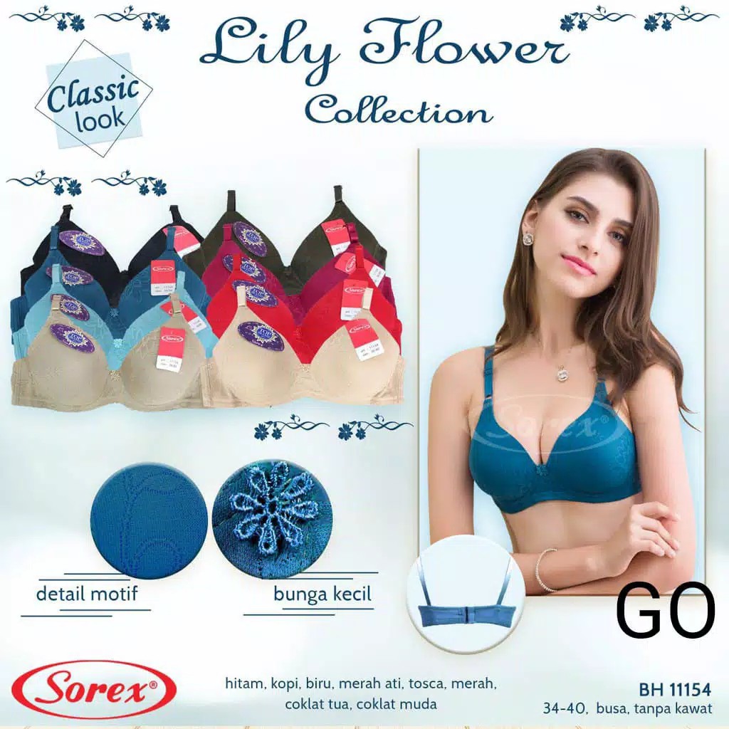 gos Sorex Bra Tanpa Kawat Full Cup Kait 2 Busa Sedang setara cup B Lily Flower 11154