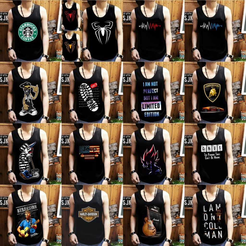 Shalch trendy_Singlet lekbong pria motif campur / T-shirt / Kaos tanpa lengan / Singlet