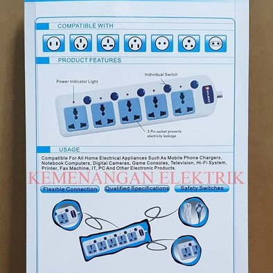 PHILMAX STOP KONTAK 5 LUBANG / COLOKAN KABEL 5 SOCKET + SWITCH / SAKLAR KABEL 3M STOPKONTAK 3 METER / COLOKAN LAMPU MASING MASING SWITCH 5 LOBANG 3METER