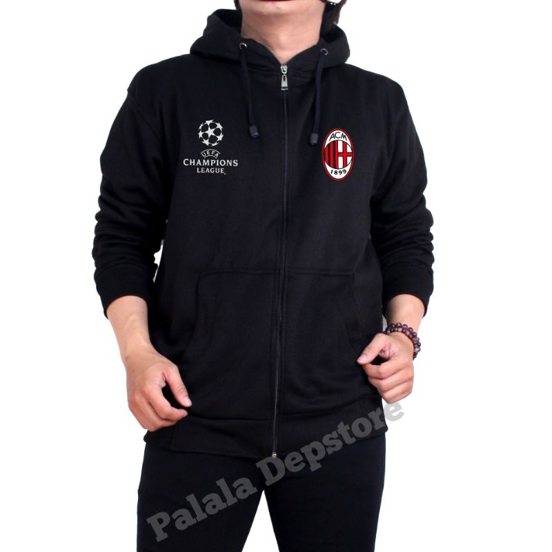 Jaket Hoodie Milan-Bahan Flece Tebal-Jaket Bola premium Big Size Unisex Bisa COD