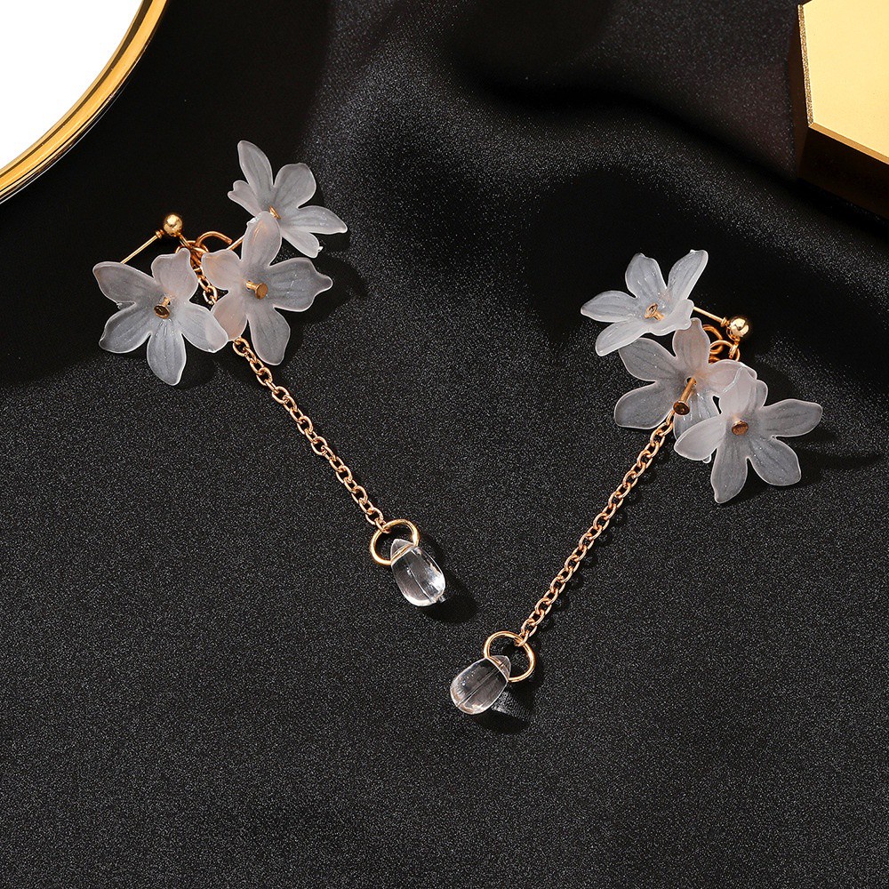Women's Trend White Acrylic Flower Tassel Chain Drop Earrings /  Girls Temperament Boho Crystal Ice Flower Alloy Earrings  / Ladies Elegant Simple Hanging Earrings /  Party Earrings Gifts For Girls Ladies Jewelry Accessories-5