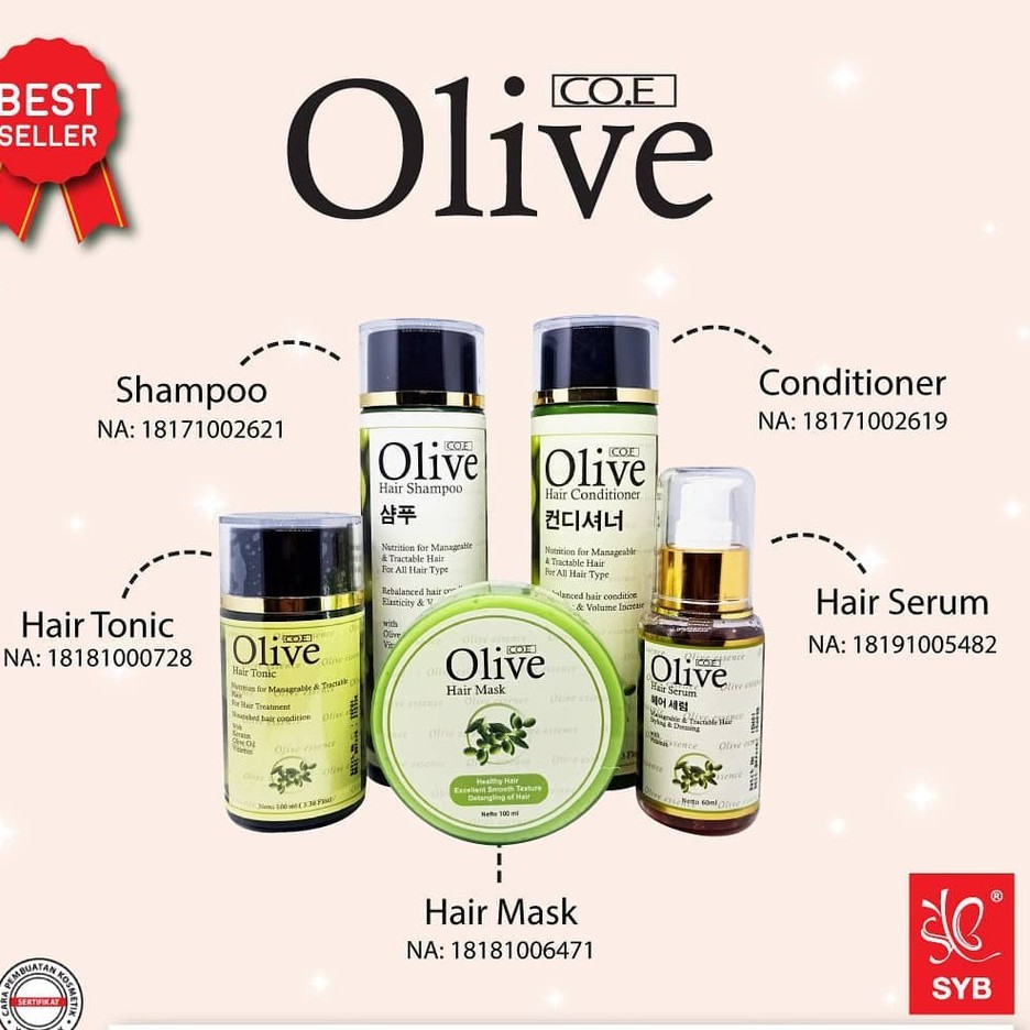 SYB OLIVE PAKET COE-OLIVE SAMPO-OLIVE CONDITIONER-OLIVE HAIR TONIC-OLIVE HAIR MASK-OLIVE SERUM BPOM