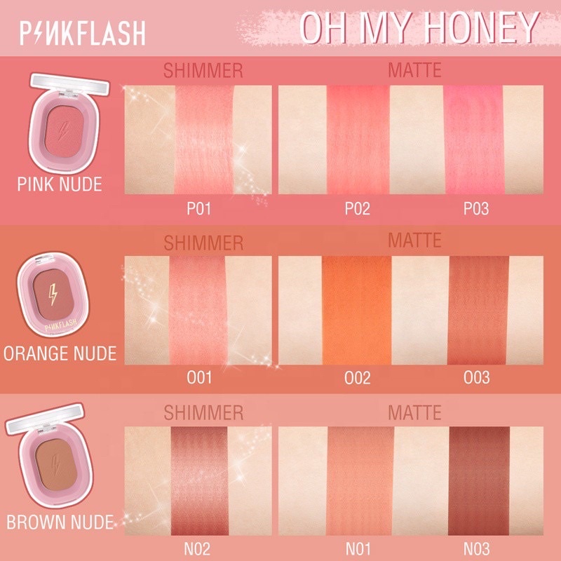 PINKFLASH Blush ON | BLUSHER CHEEK BLUSH ON Soft Powder Naturally Pigmented 9 Colors Pink Flash