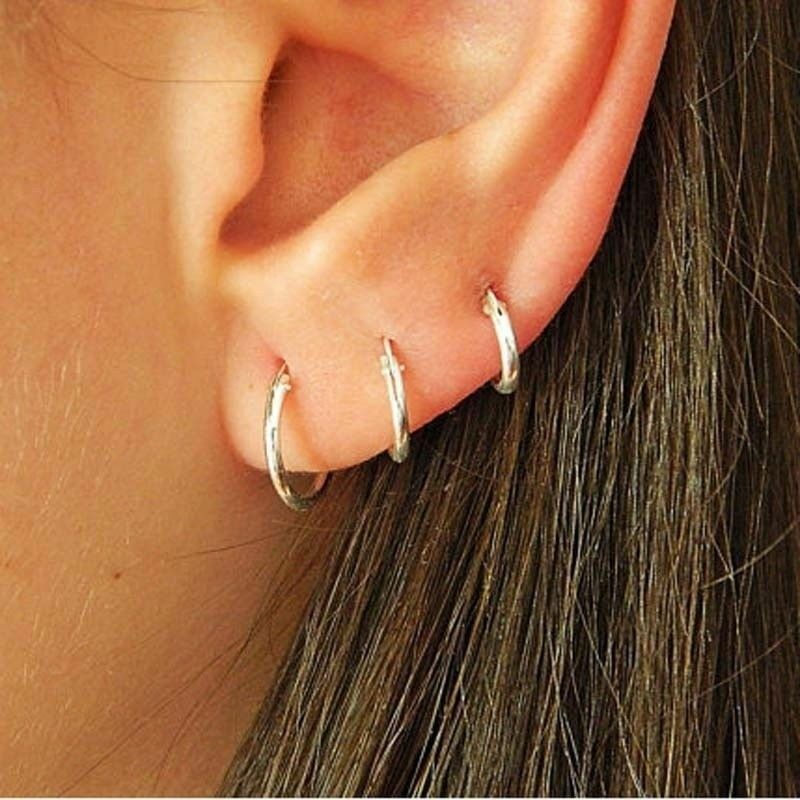 Magic789 3 Pairs s925 Silver Women Punk Small Circle Hoop Earrings Unisex Ear Jewelry