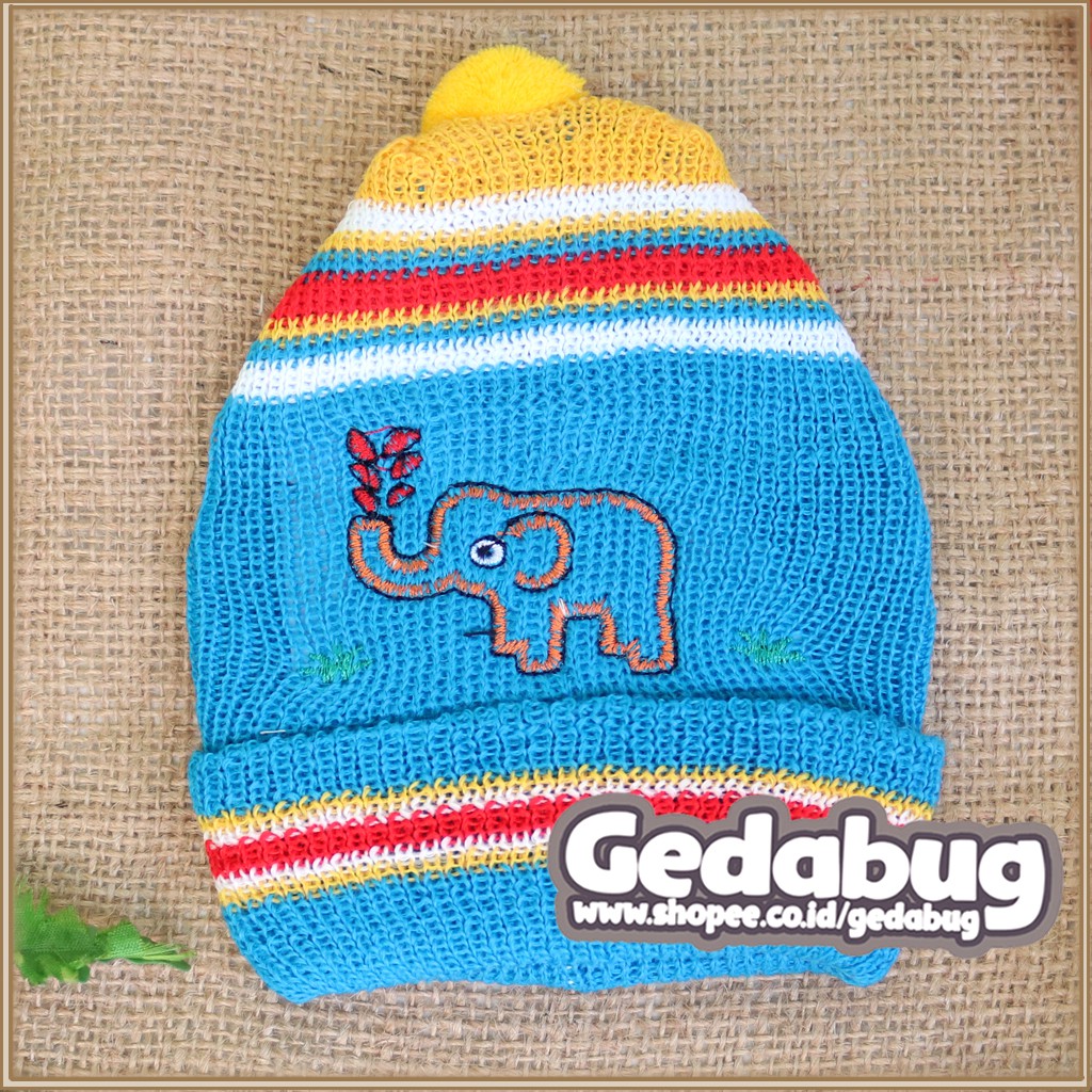 Topi Rajut Bayi Newborn Boboko Motif Gajah / Topi Karakter - gedabug