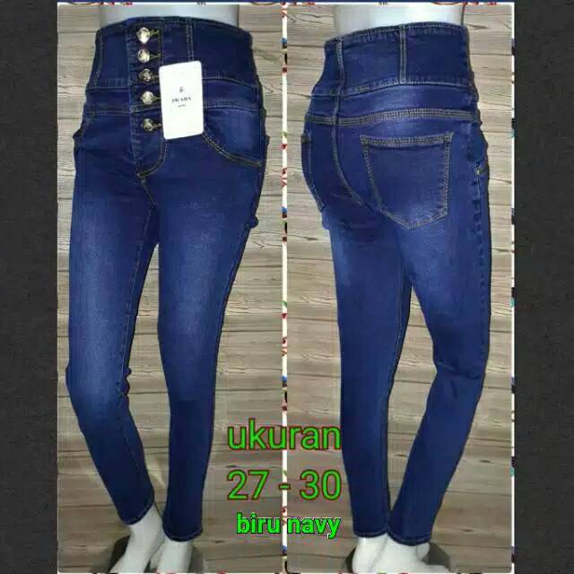 celana jeans highwaist kancing 5 navy softjeans street hw high waist jeans wanita